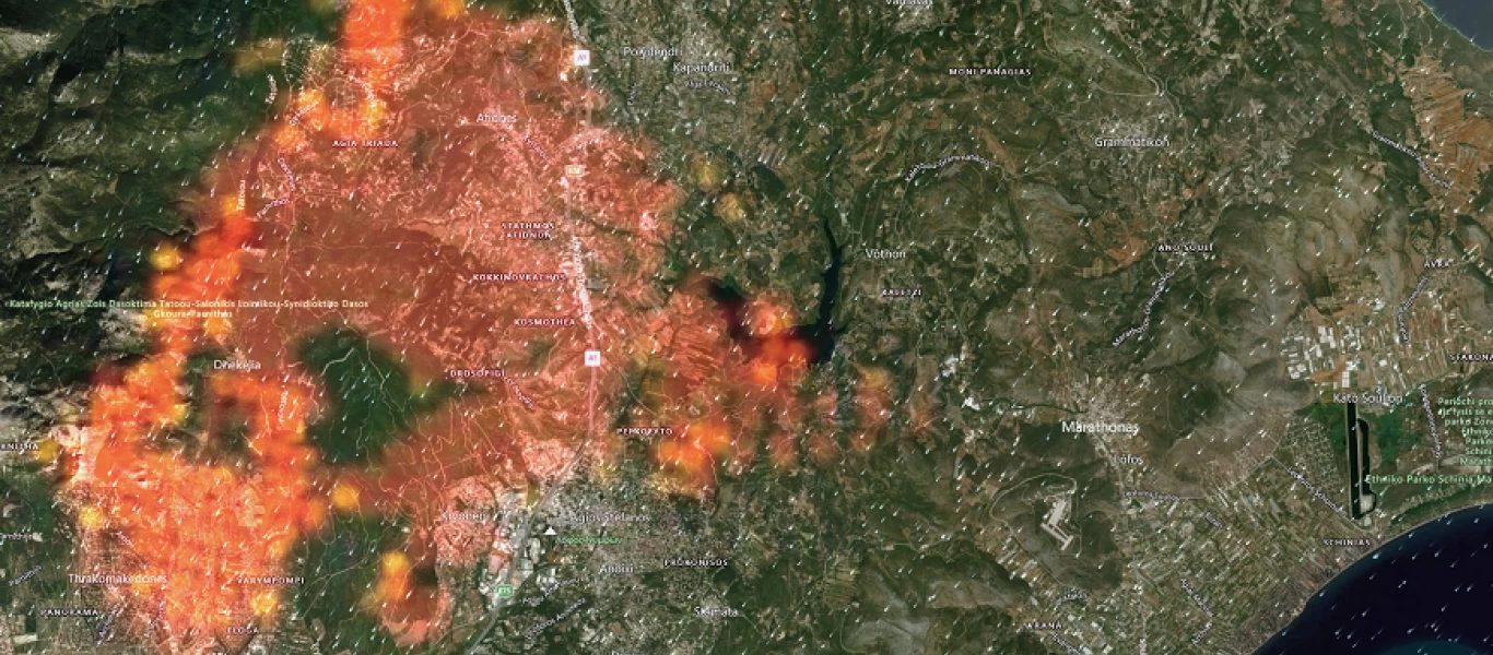 Live η εξέλιξη των πύρινων μετώπων στην Αττική (χάρτης)